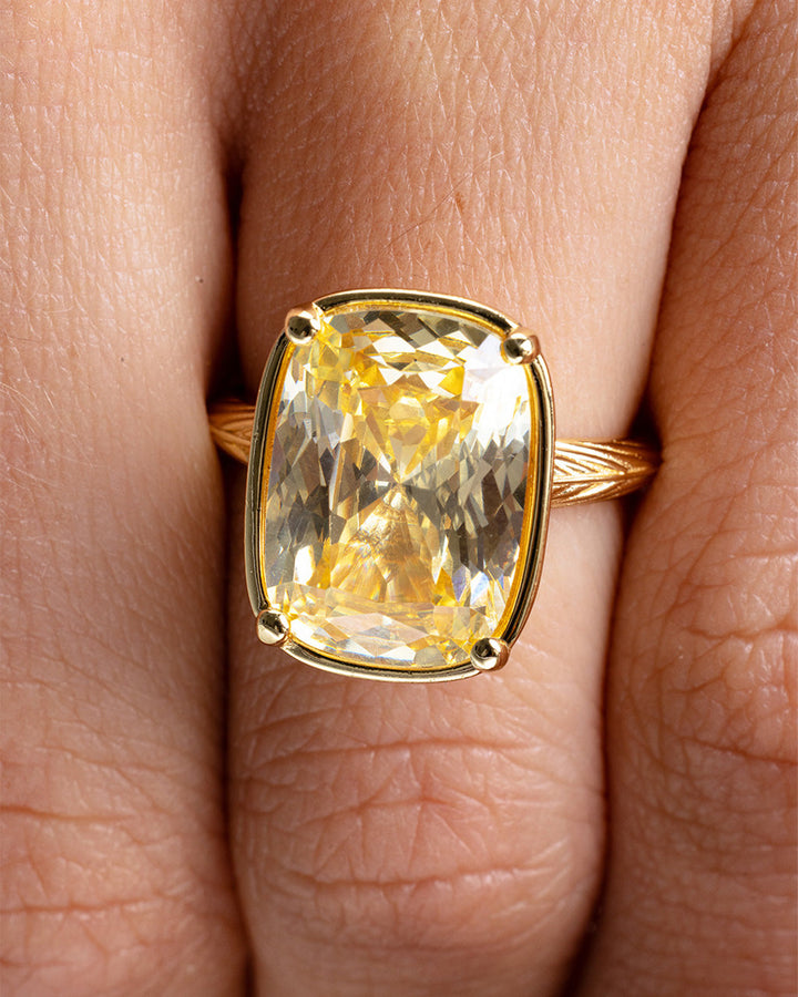 Elongated Cushion Light Yellow CZ Cocktail Ring
