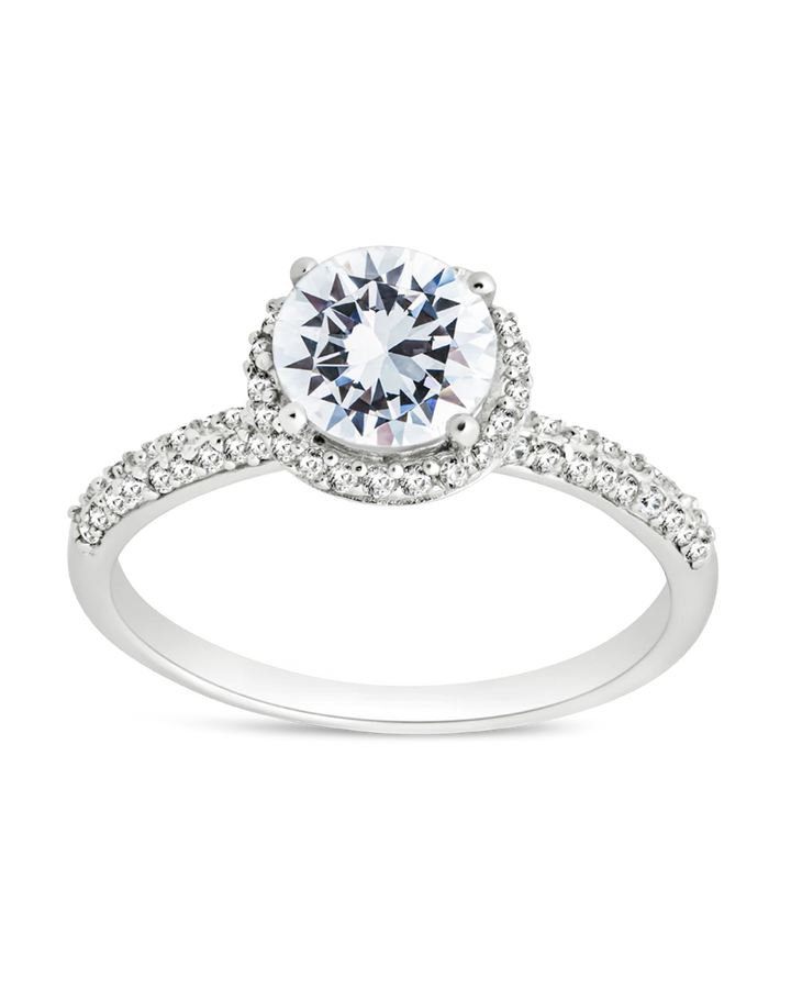 Round Brilliant CZ Ring with Bead Set Border