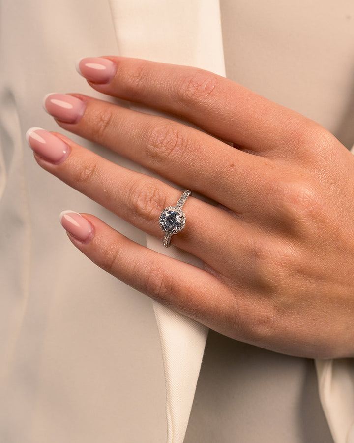 Round Brilliant CZ Ring with Bead Set Border