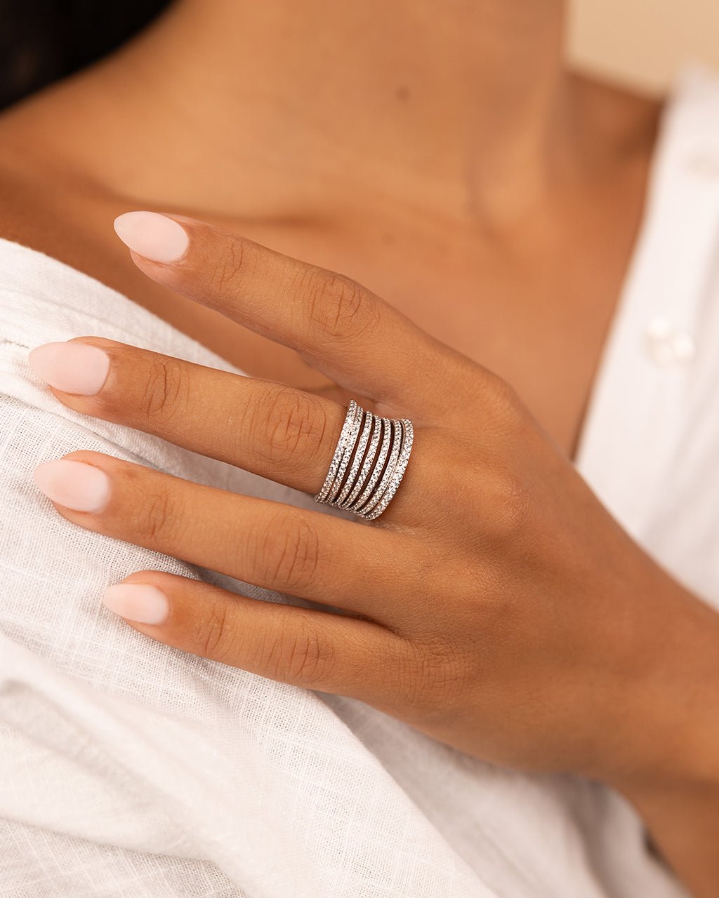CZ Multi-Row Statement Ring