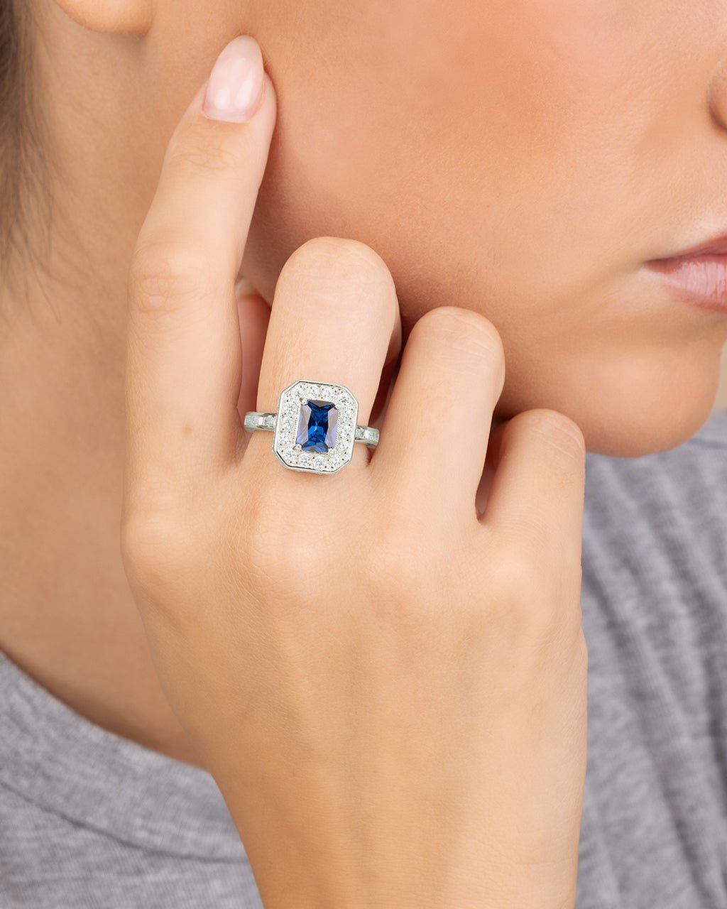 Emerald Cut Sapphire CZ Cocktail Ring