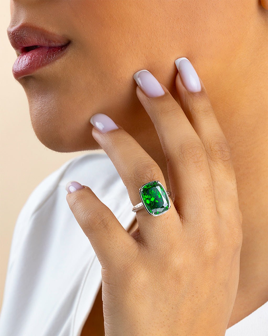 Emerald  Elongated Cushion CZ Cocktail Ring