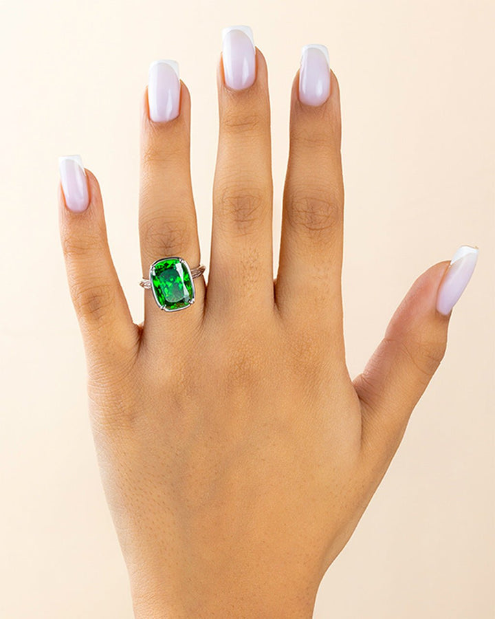 Emerald  Elongated Cushion CZ Cocktail Ring