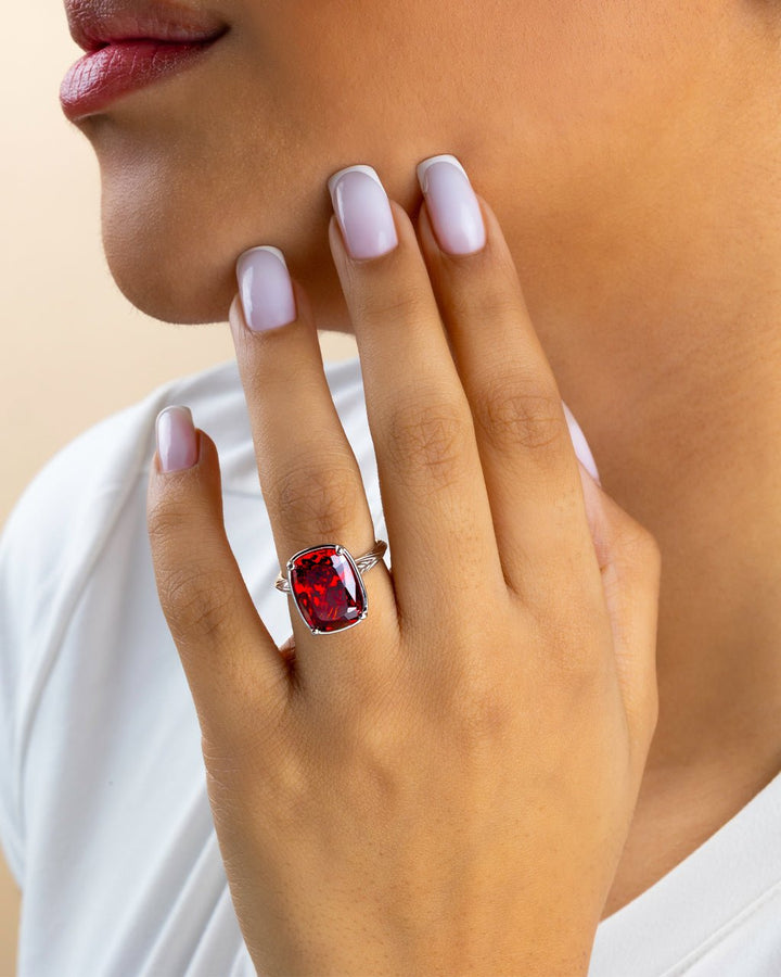 Garnet CZ  Elongated Cushion Cocktail Ring