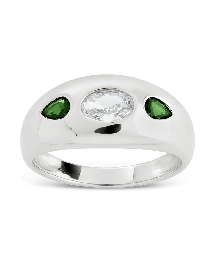 Triple-Stone Tapered Dome Ring