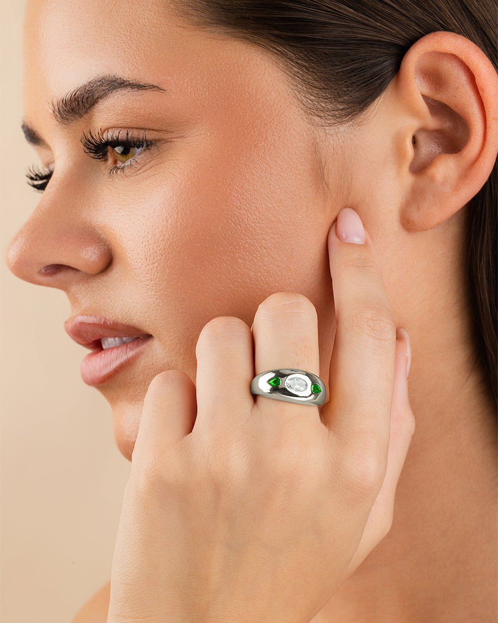 Triple-Stone Tapered Dome Ring