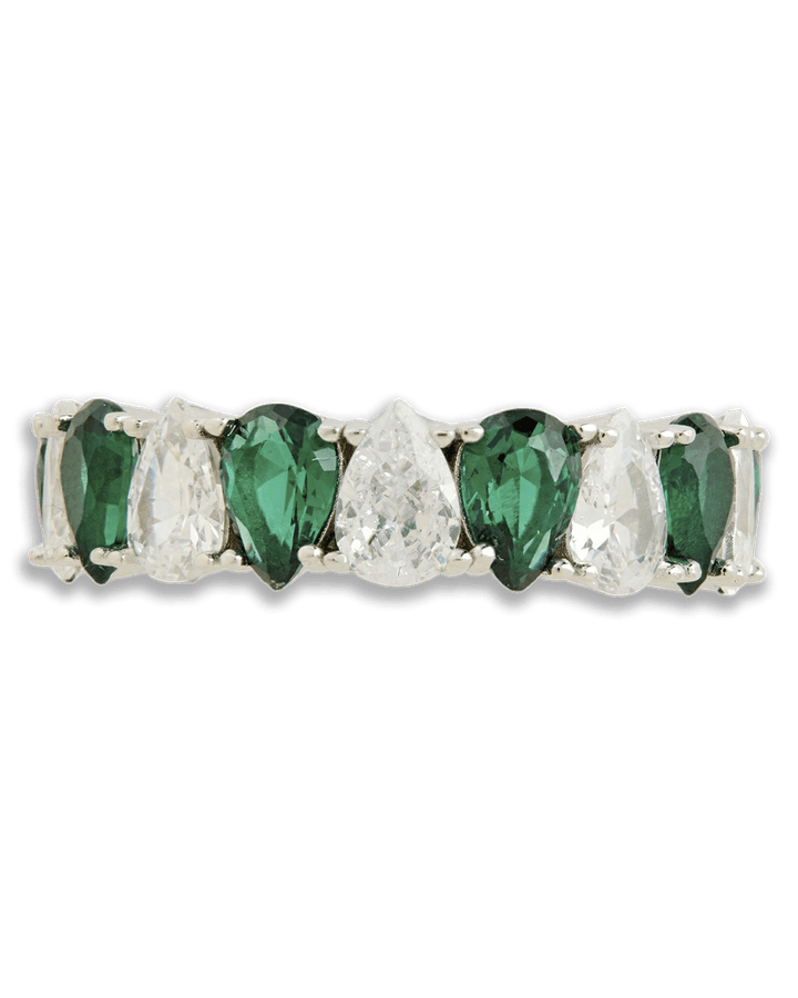 Pear Cut Emerald CZ Celebration Band Ring