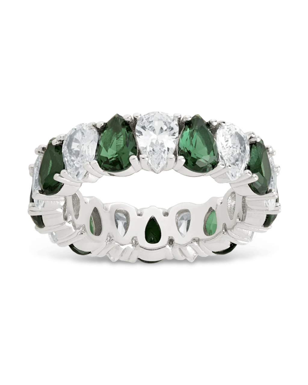Pear Cut Emerald CZ Celebration Band Ring