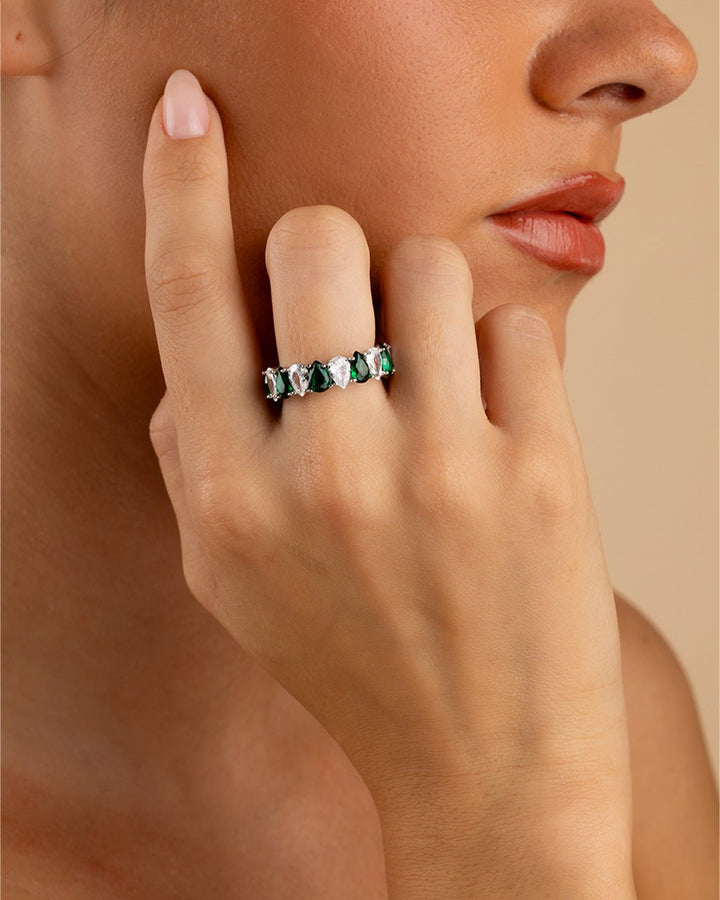Pear Cut Emerald CZ Celebration Band Ring