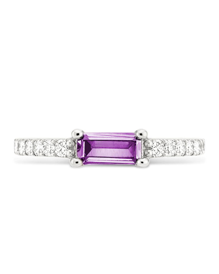 Amethyst CZ Thin Stacking Birthstone Ring