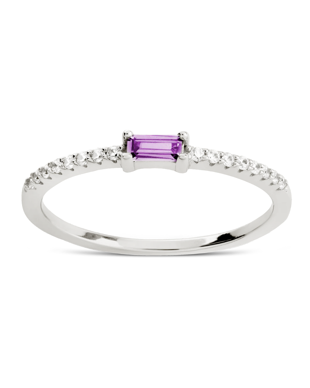 Amethyst CZ Thin Stacking Birthstone Ring
