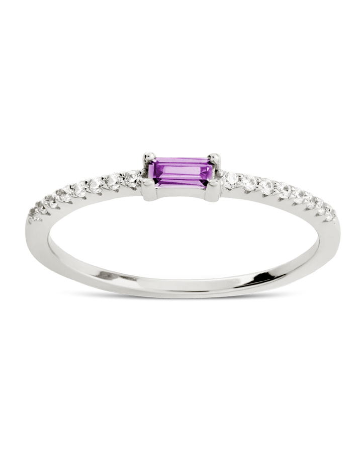 Amethyst CZ Thin Stacking Birthstone Ring