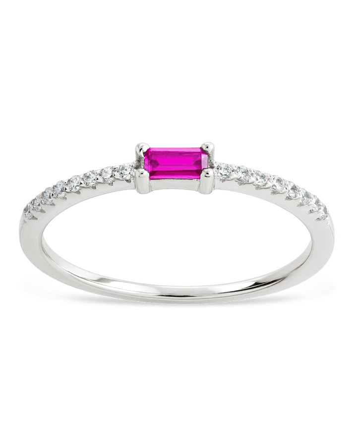 Ruby CZ Thin Stacking Birthstone Ring