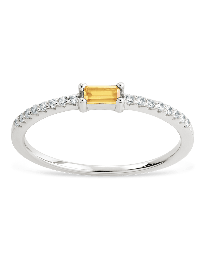 Citrine CZ Thin Stacking Birthstone Ring