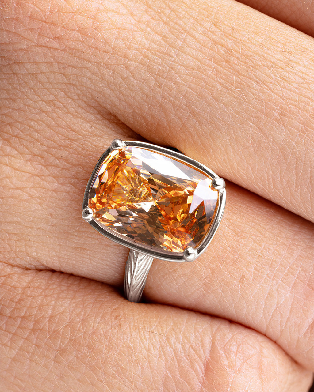 Elongated Cushion Champagne CZ Cocktail Ring