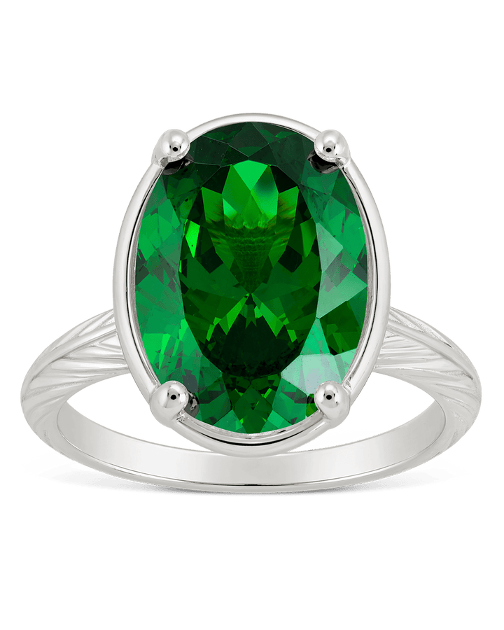 Oval Cut Emerald CZ Cocktail Ring