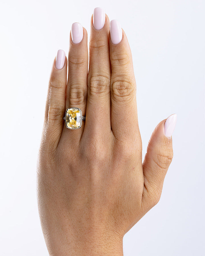 Elongated Cushion Light Yellow CZ Cocktail Ring