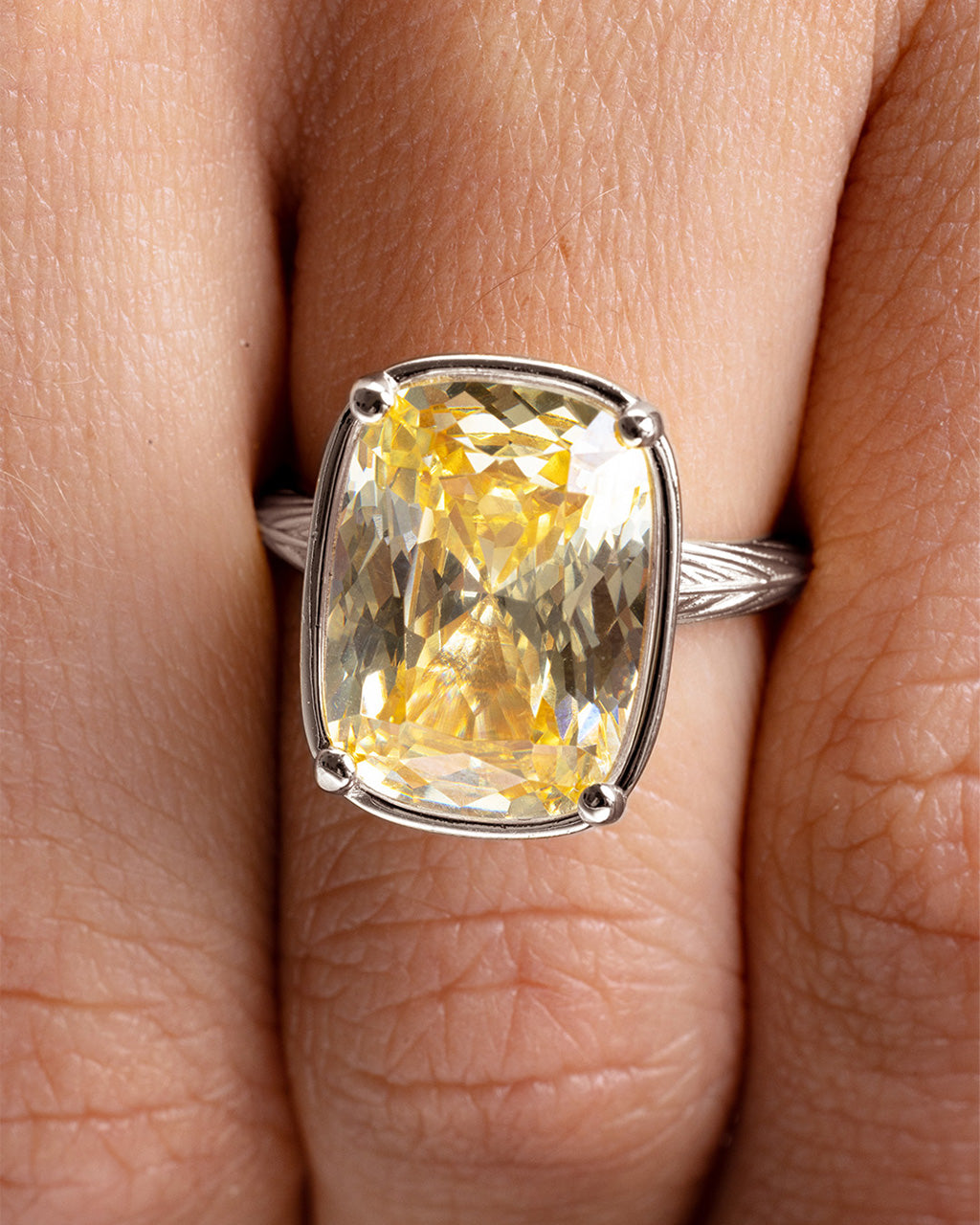 Elongated Cushion Light Yellow CZ Cocktail Ring