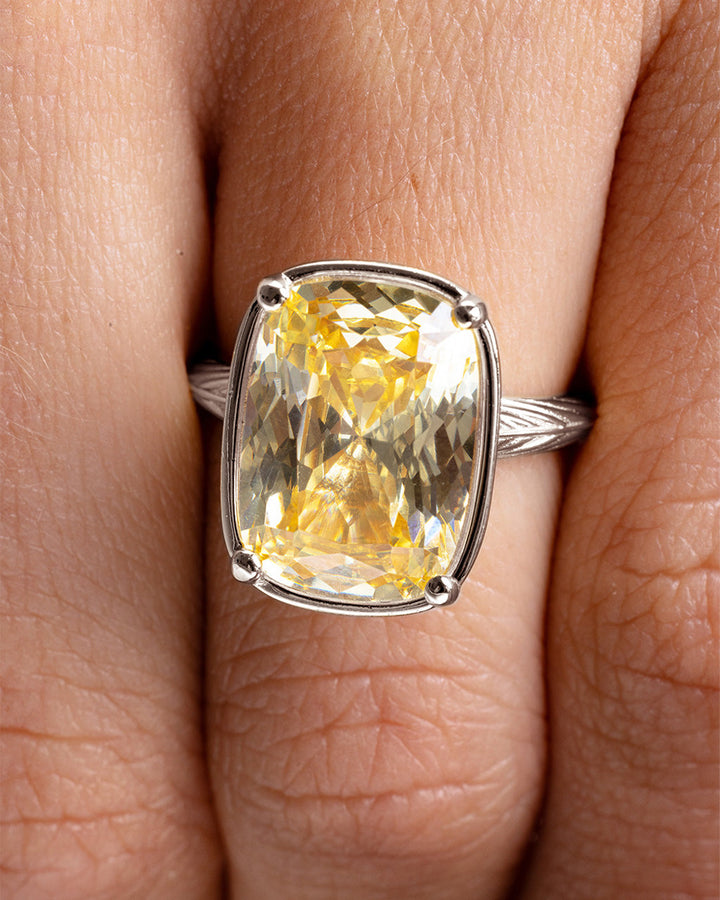 Elongated Cushion Light Yellow CZ Cocktail Ring