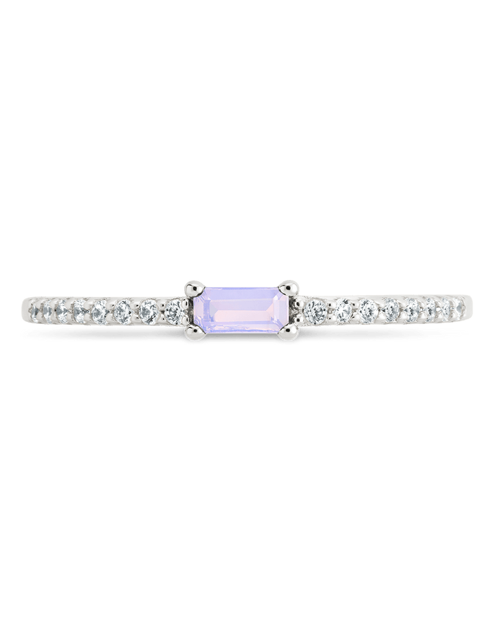 Moonstone CZ Thin Stacking Birthstone Ring