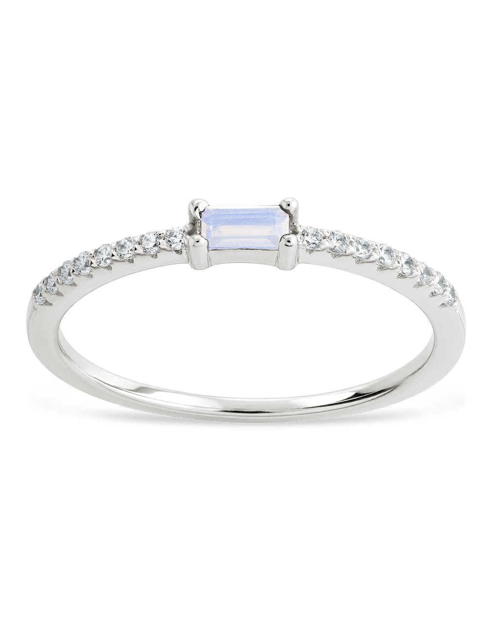 Moonstone CZ Thin Stacking Birthstone Ring