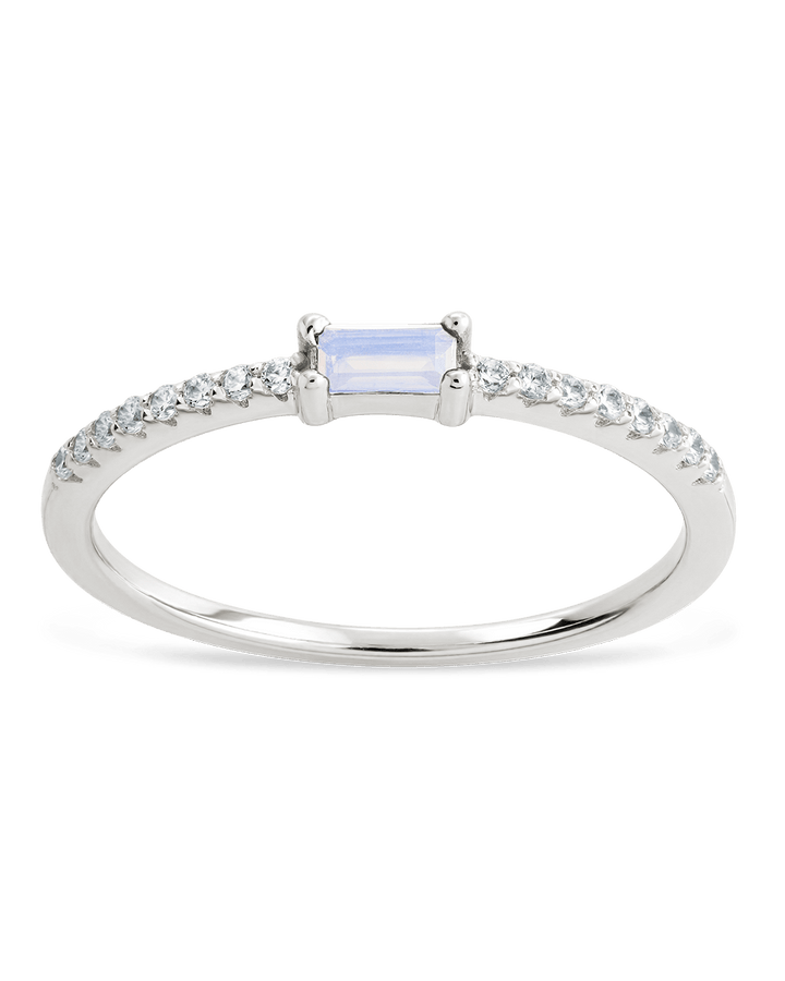 Moonstone CZ Thin Stacking Birthstone Ring