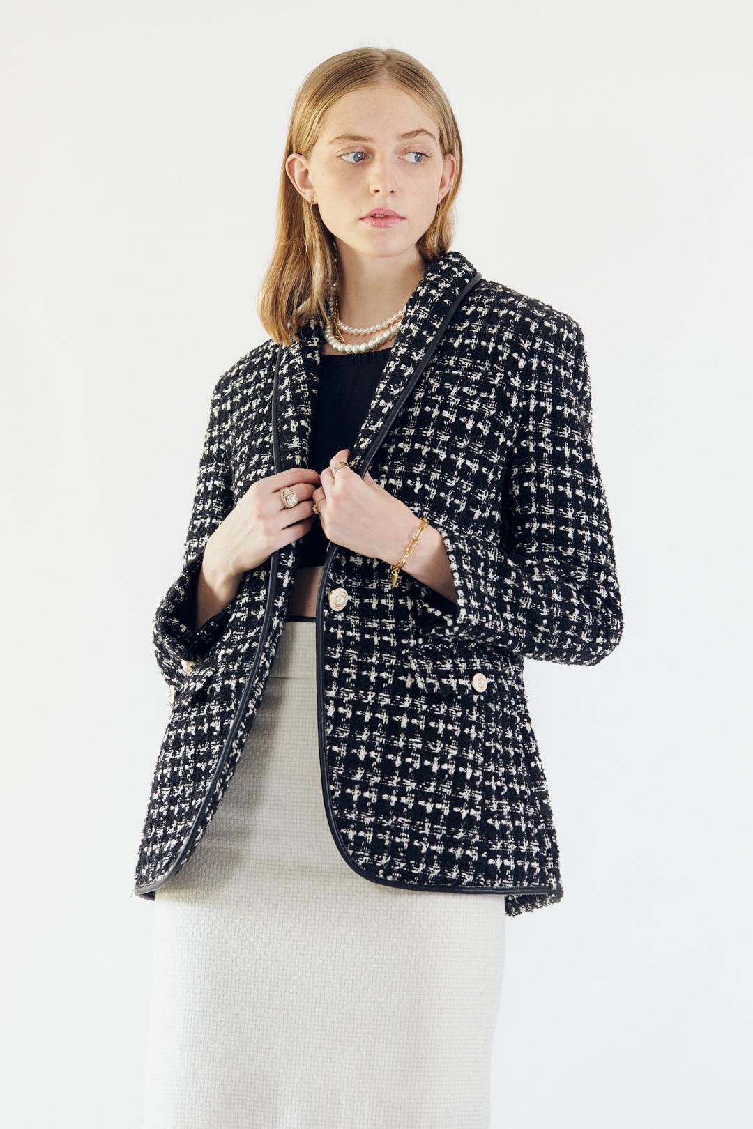 Black & White Tweed Checkers Blazer by Le Réussi®