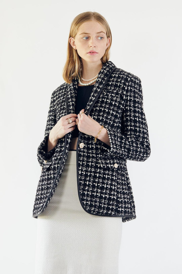 Black & White Tweed Checkers Blazer by Le Réussi®