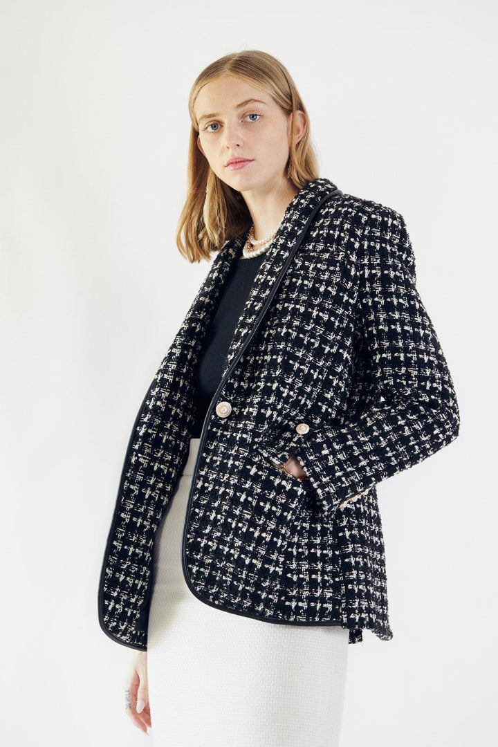 Black & White Tweed Checkers Blazer by Le Réussi®