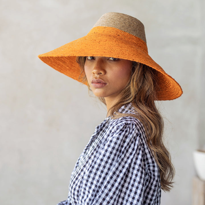 The Riri Duo Jute Straw Hat In Tangerine Orange