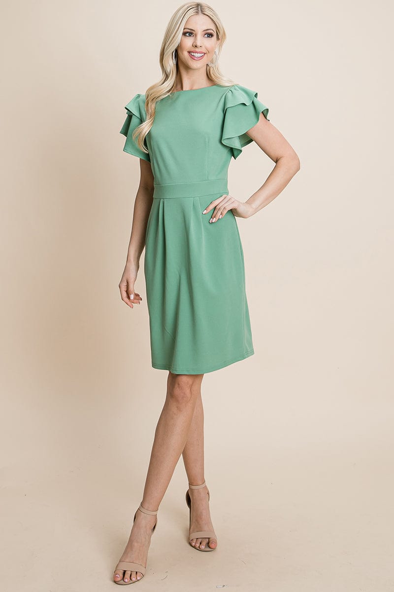 Casual Ruffle Sleeve Boat-Neck Sheath Bodycon Evening Party Cocktail Dress by RolyPoly Apparel