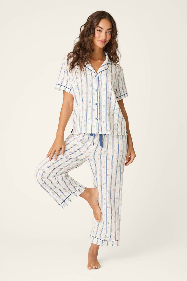 Cotton Jersey Stripes & Blooms Cropped PJ Set