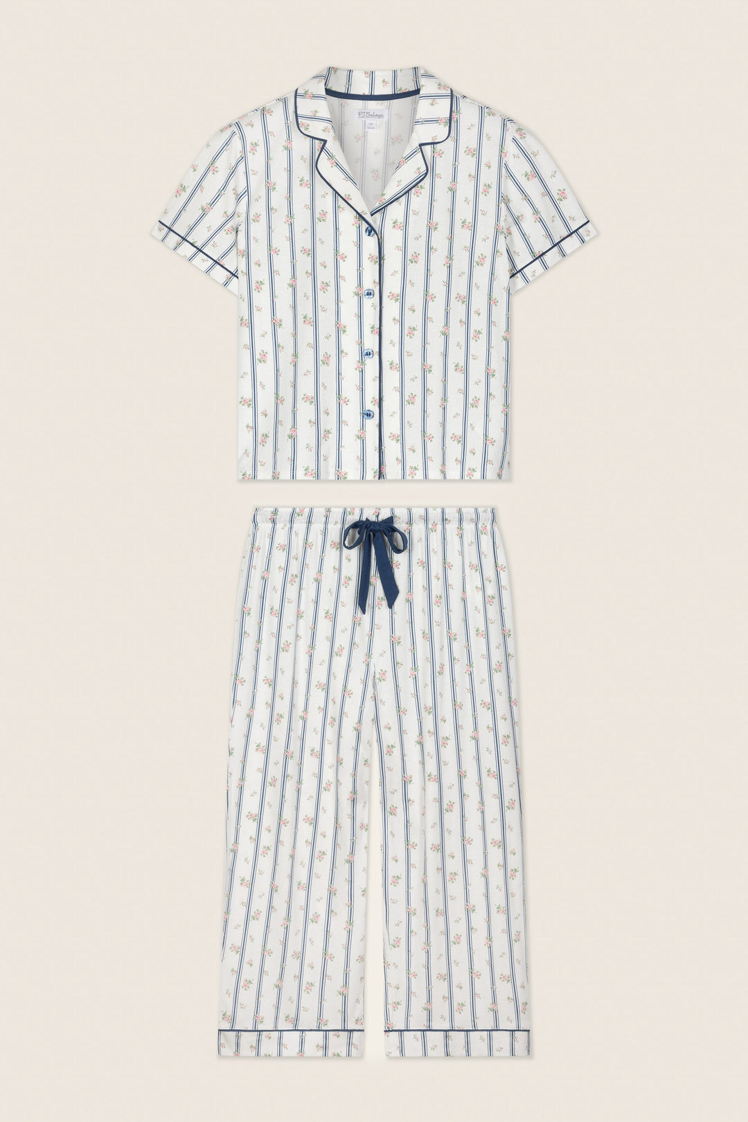 Cotton Jersey Stripes & Blooms Cropped PJ Set