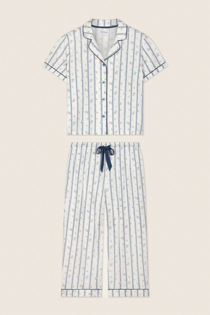 Cotton Jersey Stripes & Blooms Cropped PJ Set