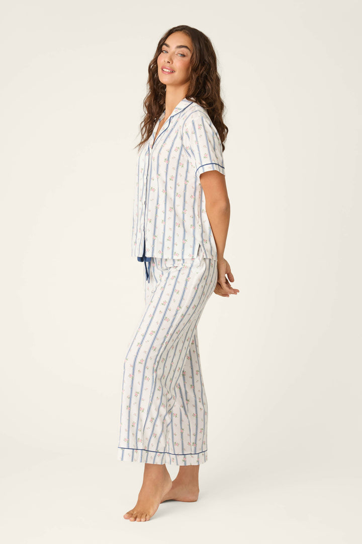 Cotton Jersey Stripes & Blooms Cropped PJ Set