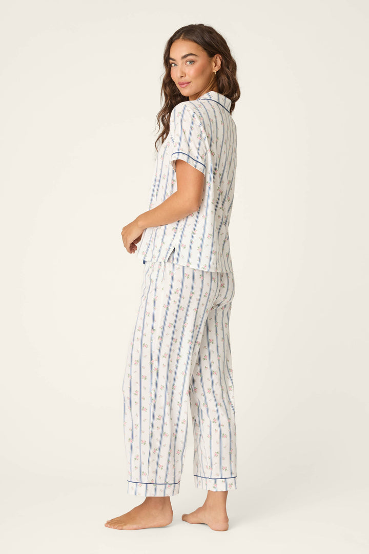 Cotton Jersey Stripes & Blooms Cropped PJ Set
