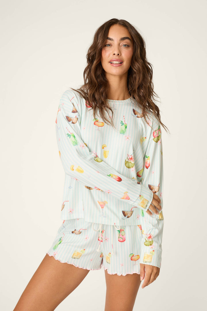 It's Five O'clock Somewhere Cocktail Print Long Sleeve Top