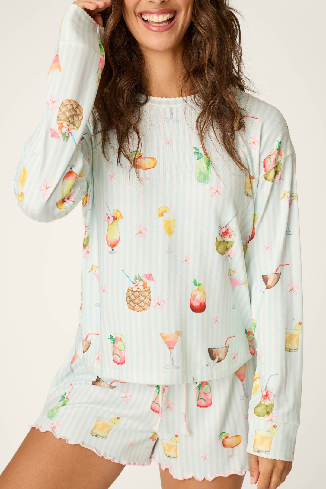 It's Five O'clock Somewhere Cocktail Print Long Sleeve Top