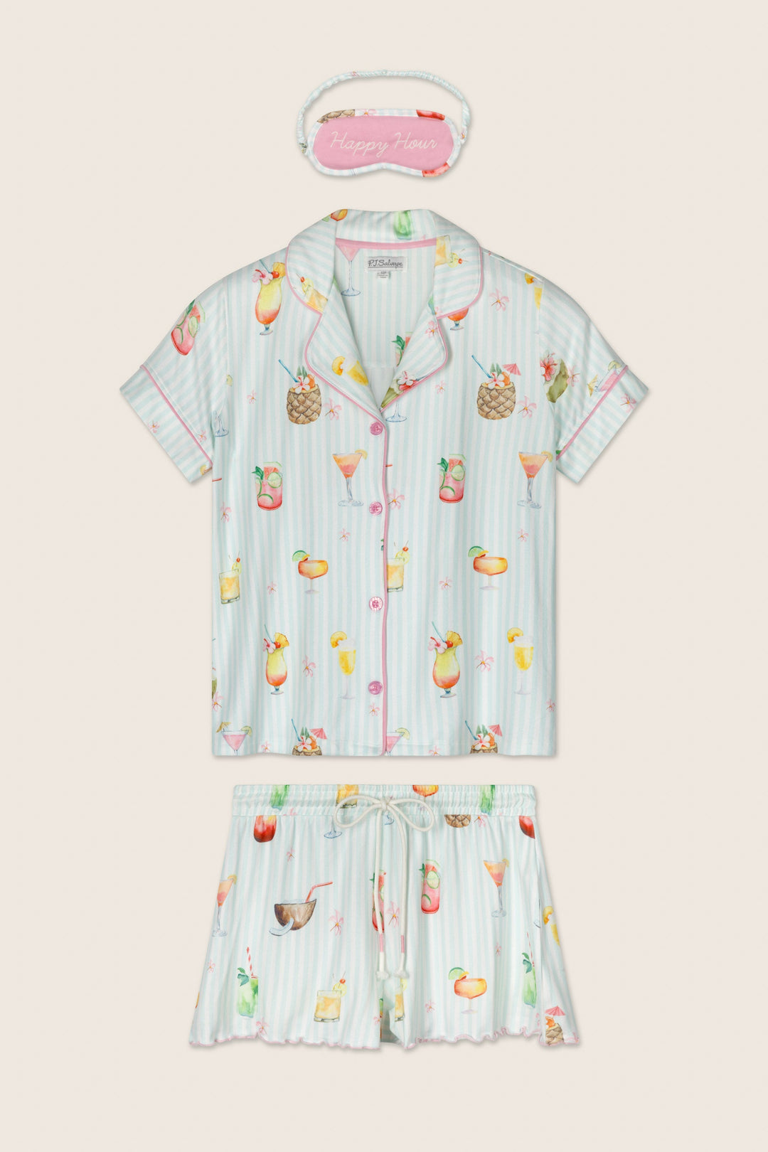 It's Five O'clock Somewhere Cocktail Print 3-Piece PJ Set