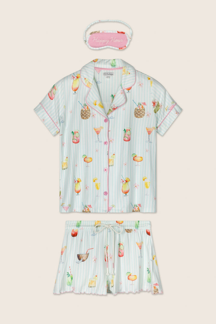 It's Five O'clock Somewhere Cocktail Print 3-Piece PJ Set