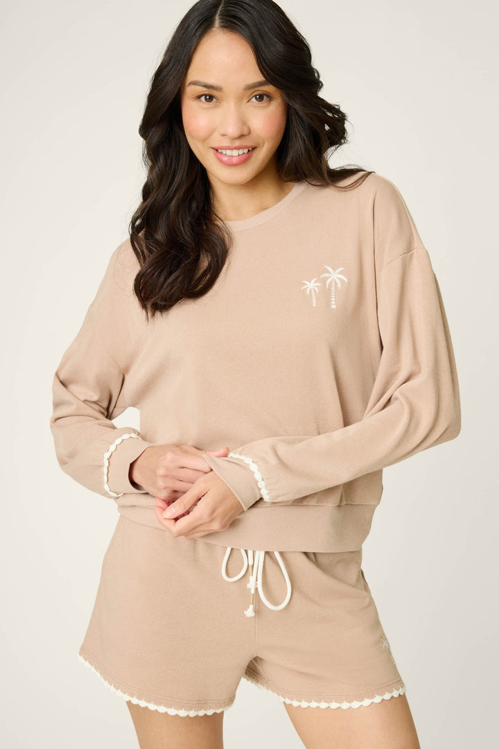 Palms Away Warm Taupe Long Sleeve Top