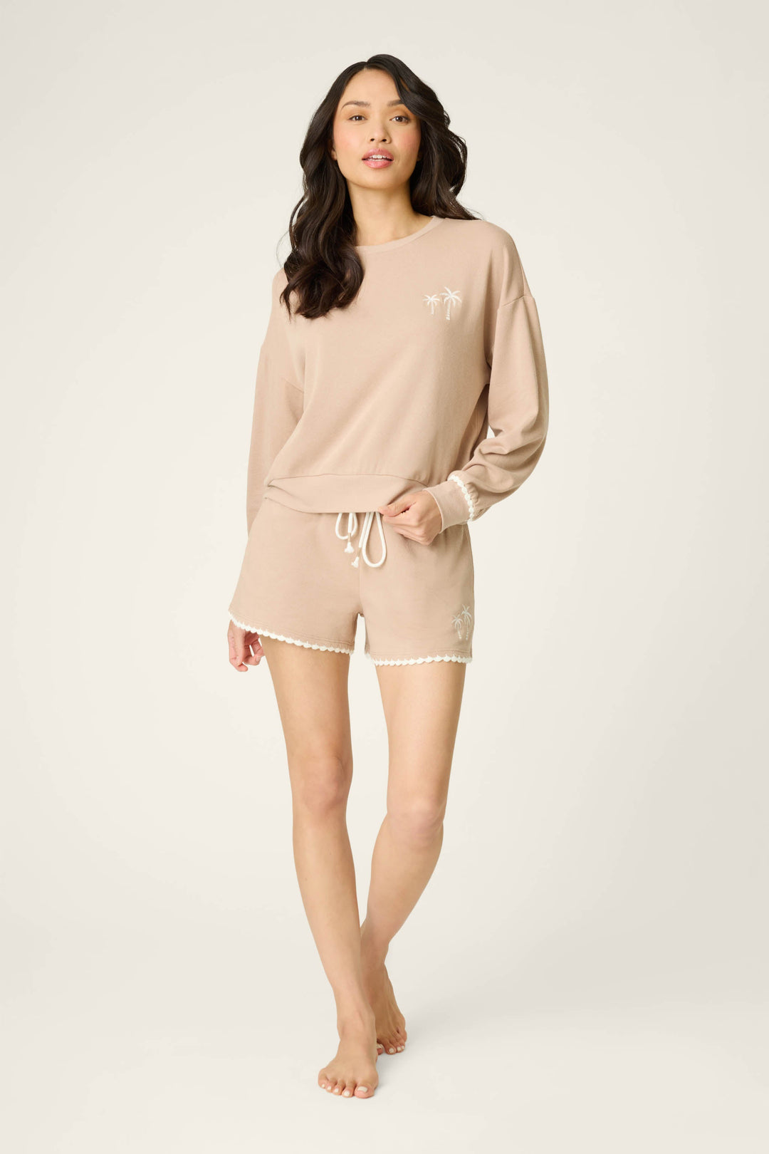 Palms Away Warm Taupe Long Sleeve Top