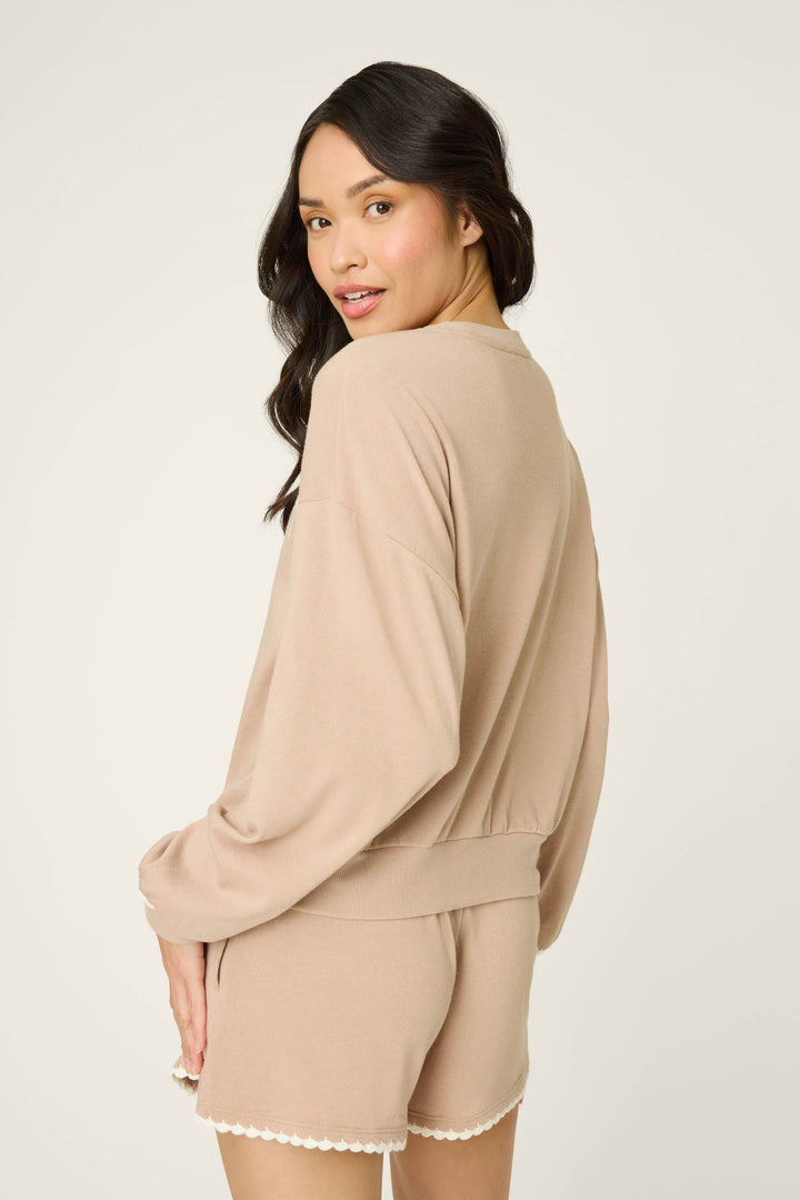 Palms Away Warm Taupe Long Sleeve Top