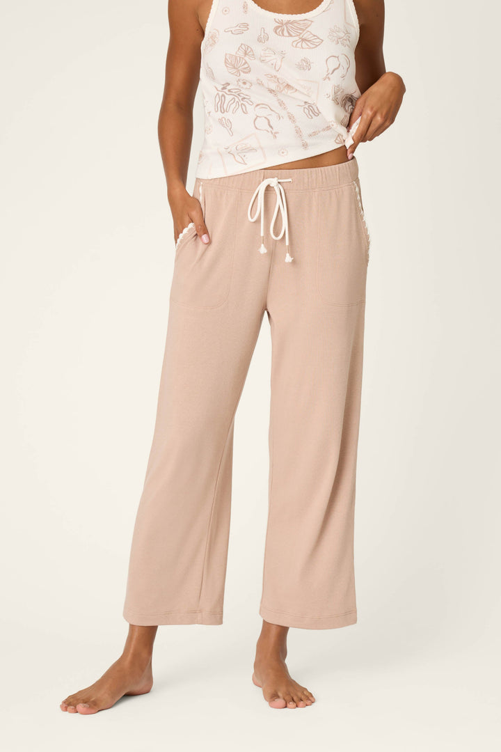 Palms Away Warm Taupe Cropped Lounge Pants