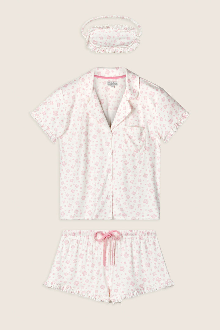 Pretty Petals Sweet Pink Floral Print 3-Piece PJ Set