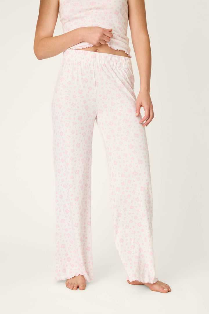 Pretty Petals Sweet Pink Floral Print Open Leg Pants