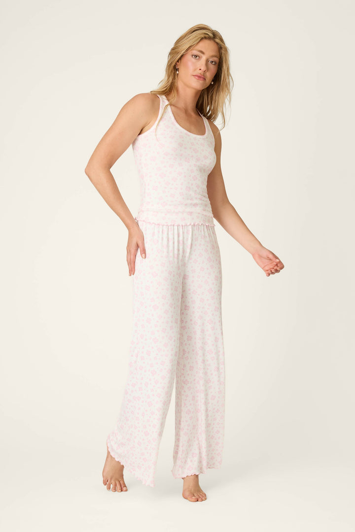 Pretty Petals Sweet Pink Floral Print Open Leg Pants