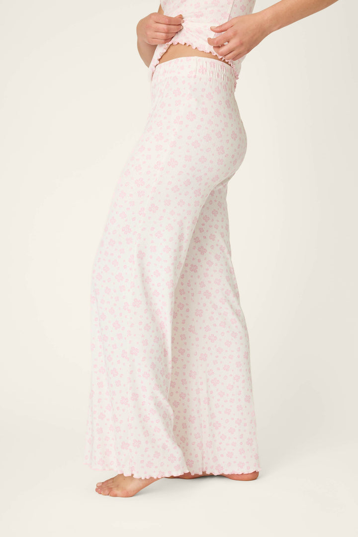 Pretty Petals Sweet Pink Floral Print Open Leg Pants