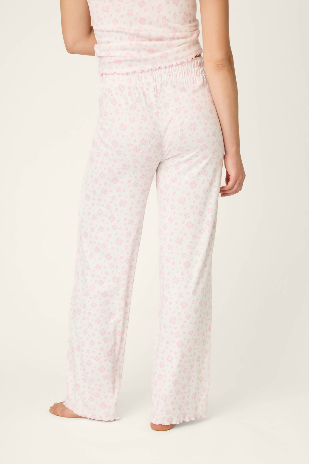 Pretty Petals Sweet Pink Floral Print Open Leg Pants
