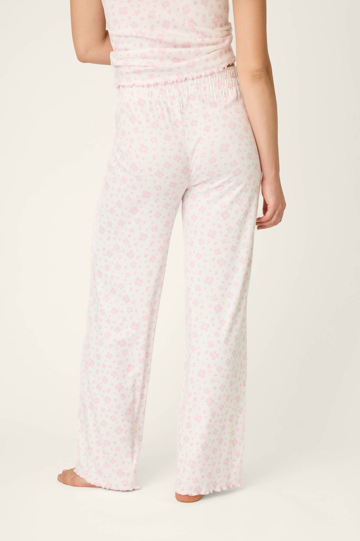 Pretty Petals Sweet Pink Floral Print Open Leg Pants